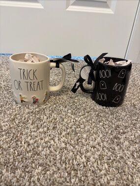 New With Tags Bundle of Two Rae Dunn Halloween Mugs- Trick or Treat and Boo